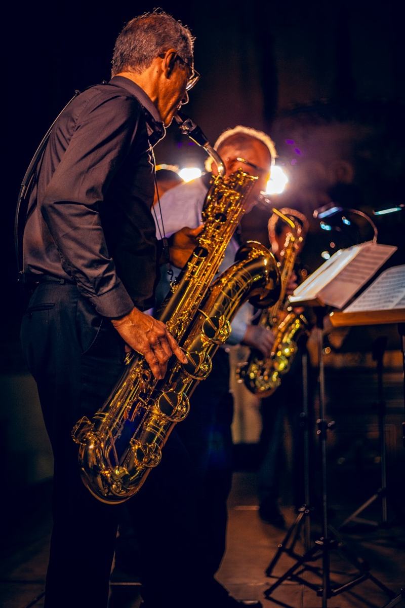 Saxofonista barítono de perfil
